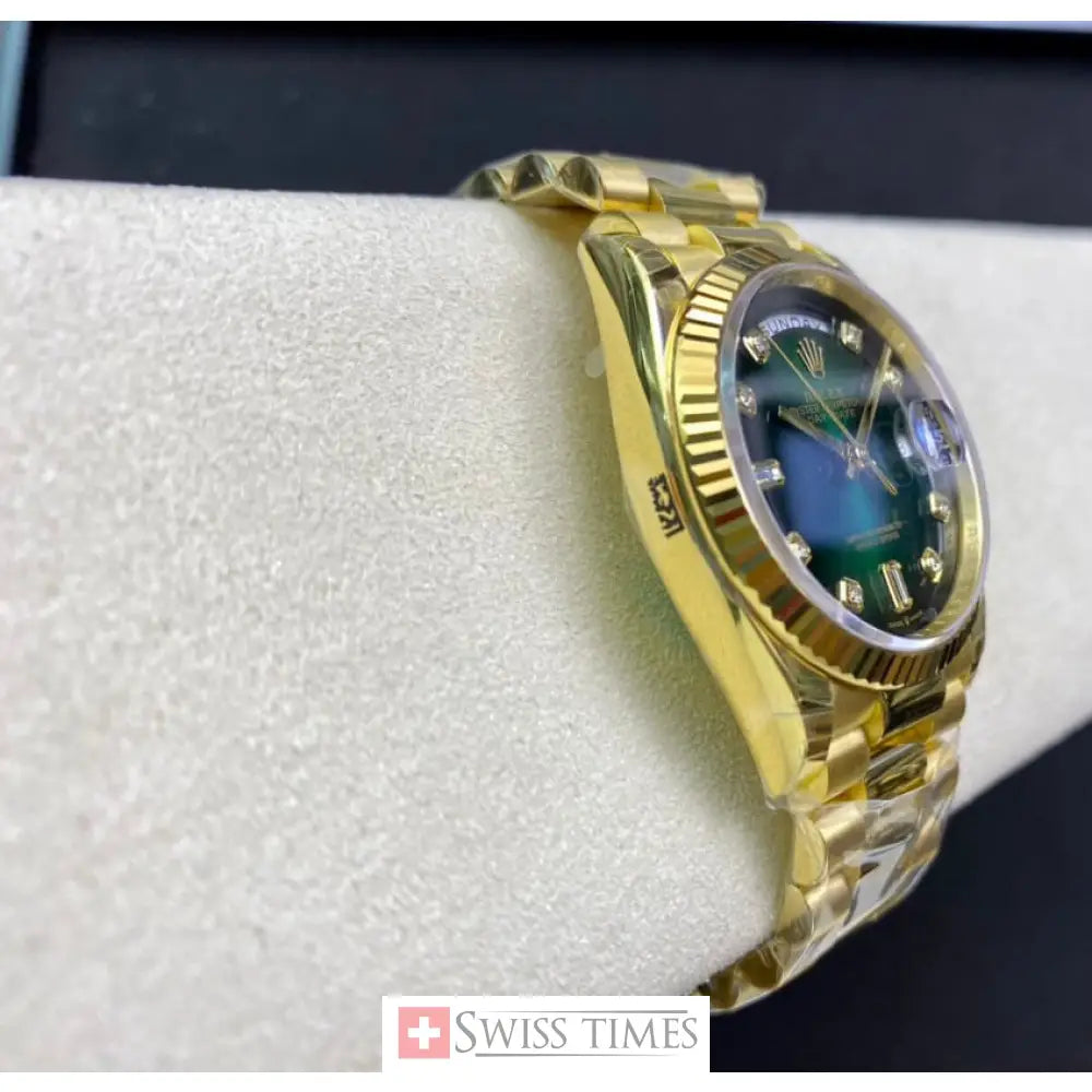D-Date 36mm Yellow Gold President Green Diamonds Dial