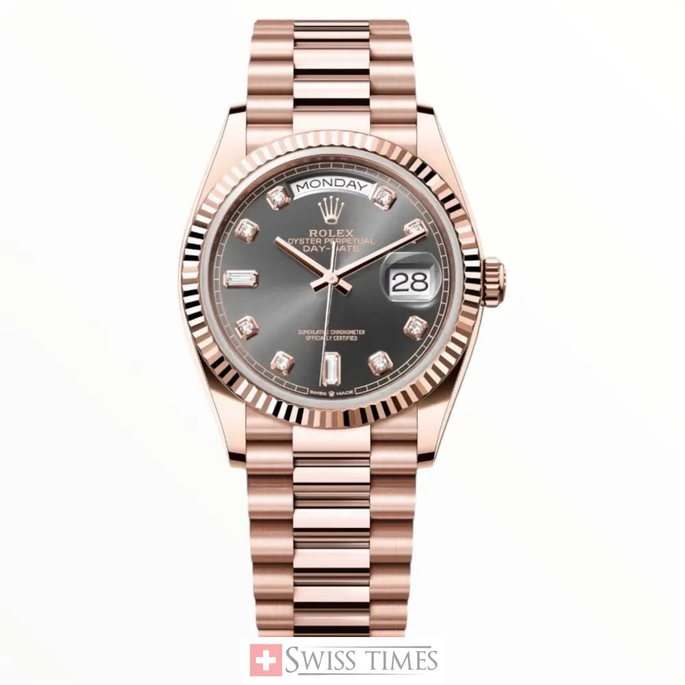 D-Date Everose Gold Grey Rhodium Dial President 36mm