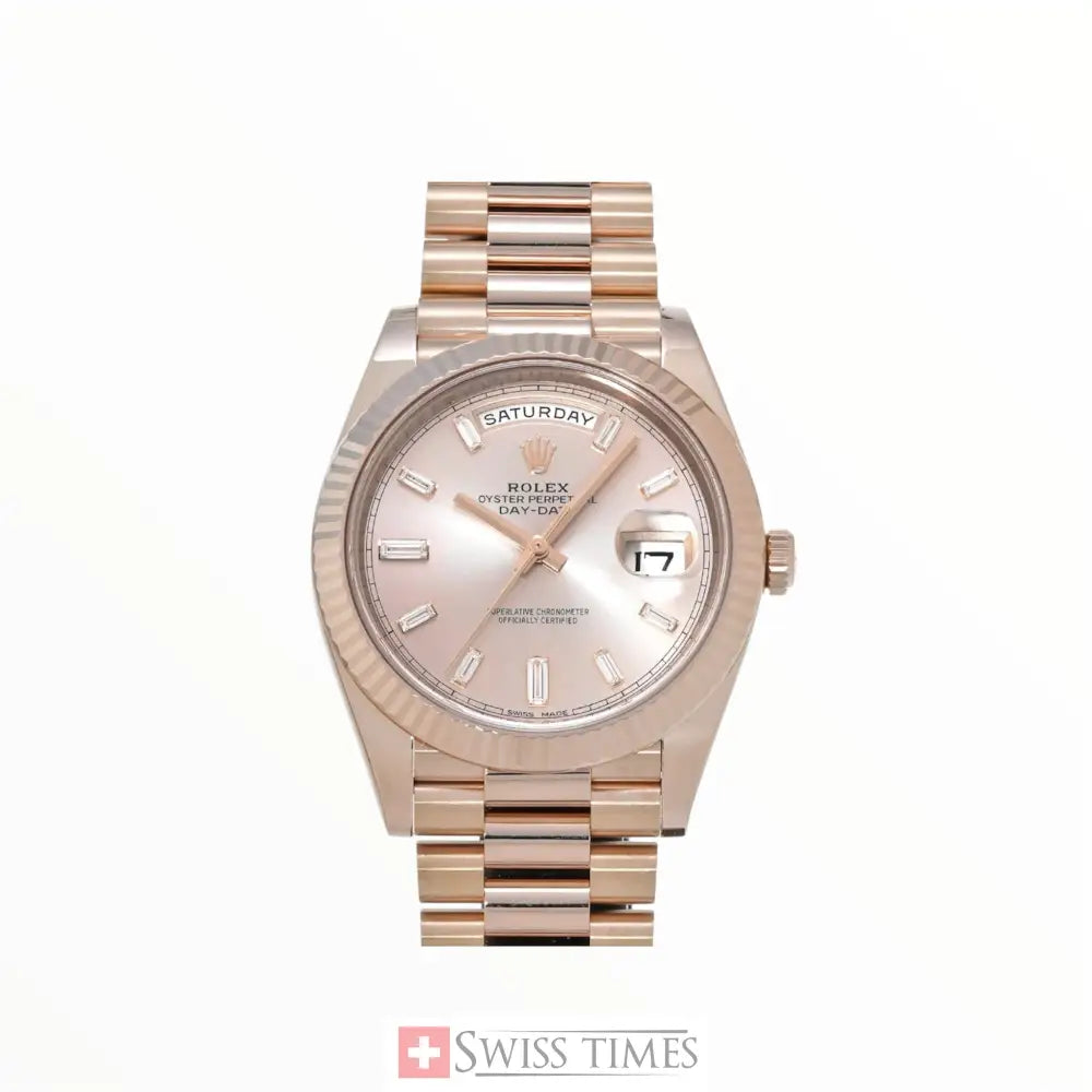 D-Date Everose Gold Sundust Dial Baguette 41mm