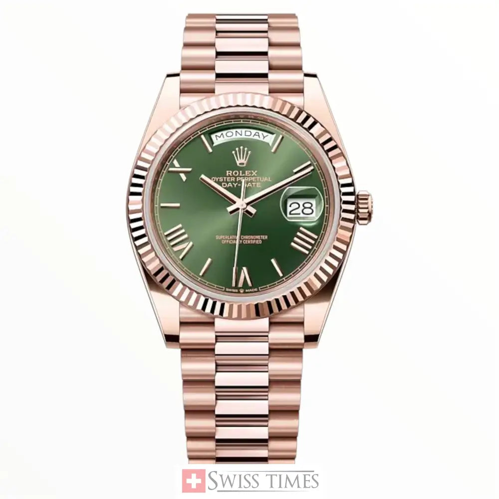 D-Date Olive Green Roman Dial Everose Gold President
