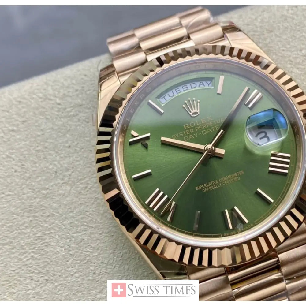 D-Date Olive Green Roman Dial Everose Gold President