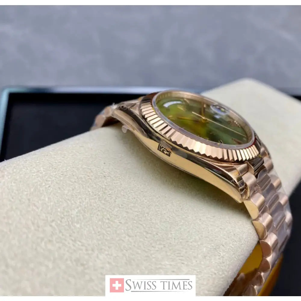 D-Date Olive Green Roman Dial Everose Gold President