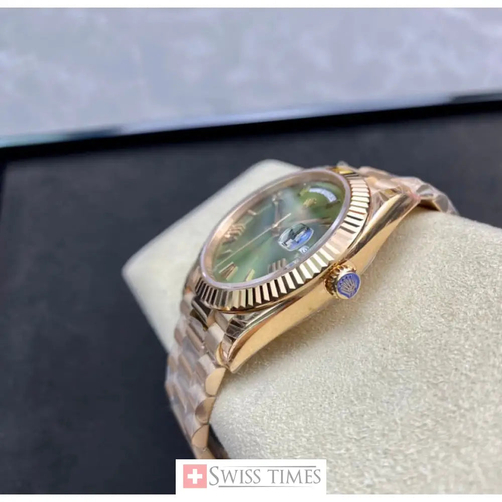 D-Date Olive Green Roman Dial Everose Gold President