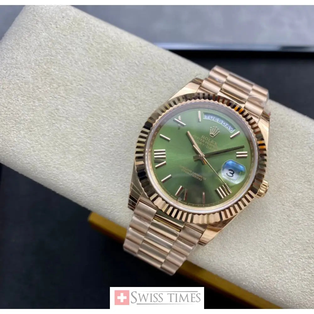 D-Date Olive Green Roman Dial Everose Gold President