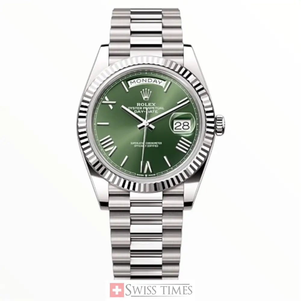 D-Date Steel Olive Green Roman Dial President
