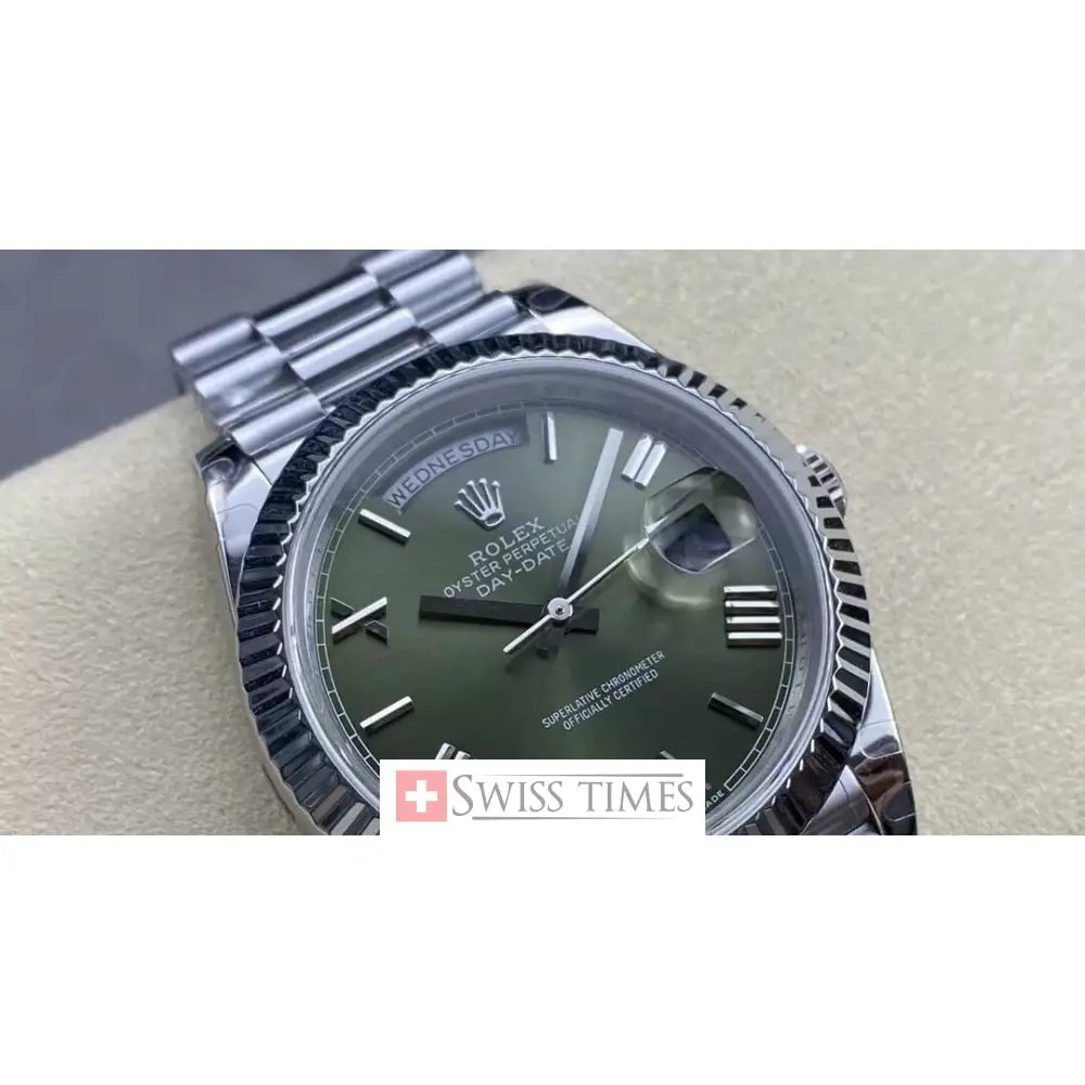 D-Date Steel Olive Green Roman Dial President