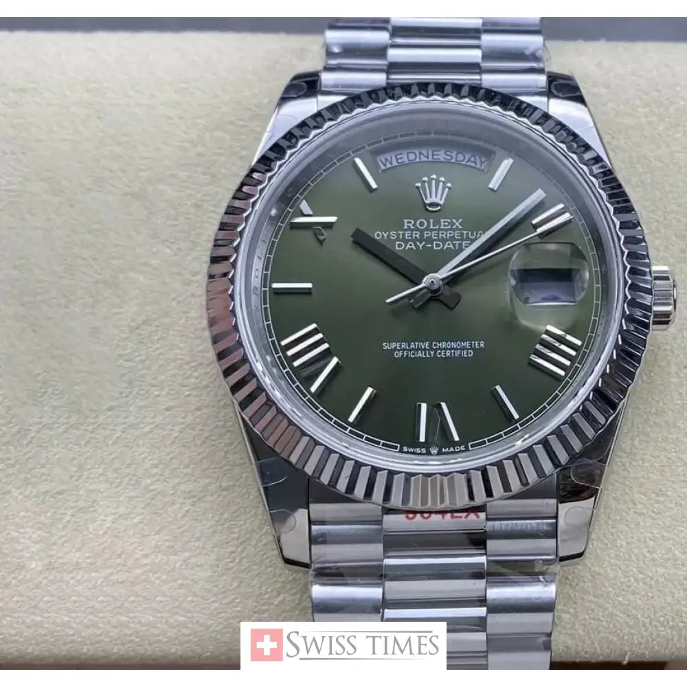 D-Date Steel Olive Green Roman Dial President