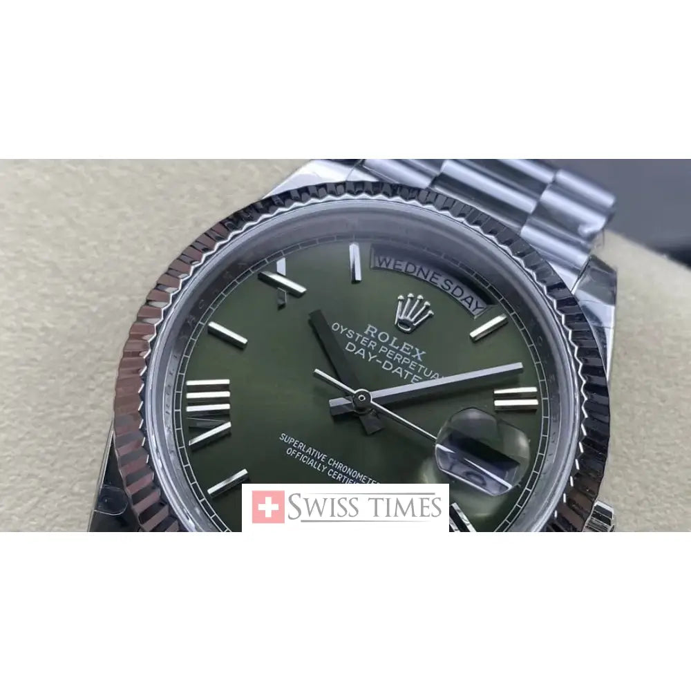 D-Date Steel Olive Green Roman Dial President