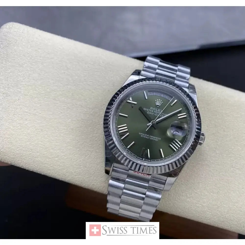 D-Date Steel Olive Green Roman Dial President