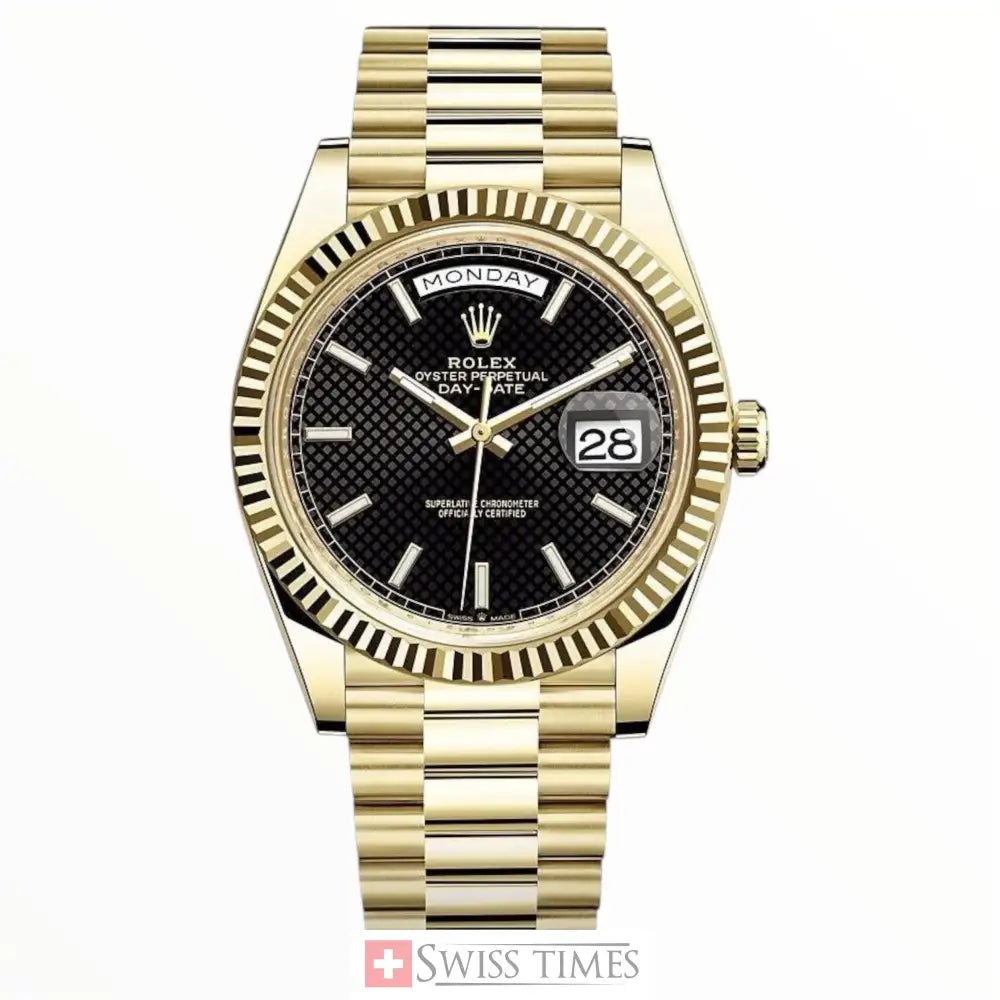 D-Date Yellow Gold Black Diagonal Dial President