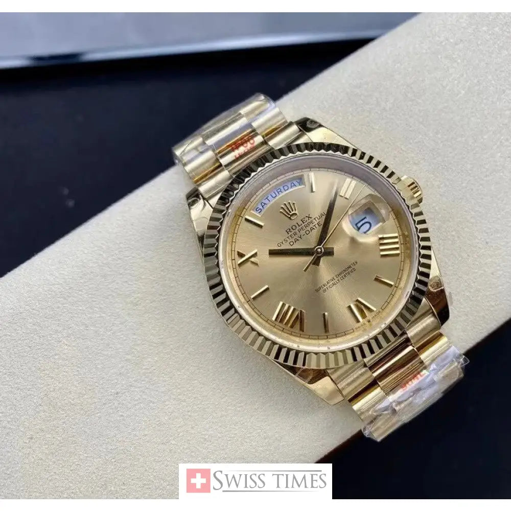 D-Date Yellow Gold Champagne Roman Dial President