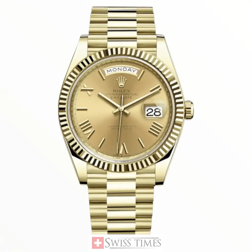 D-Date Yellow Gold Champagne Roman Dial President