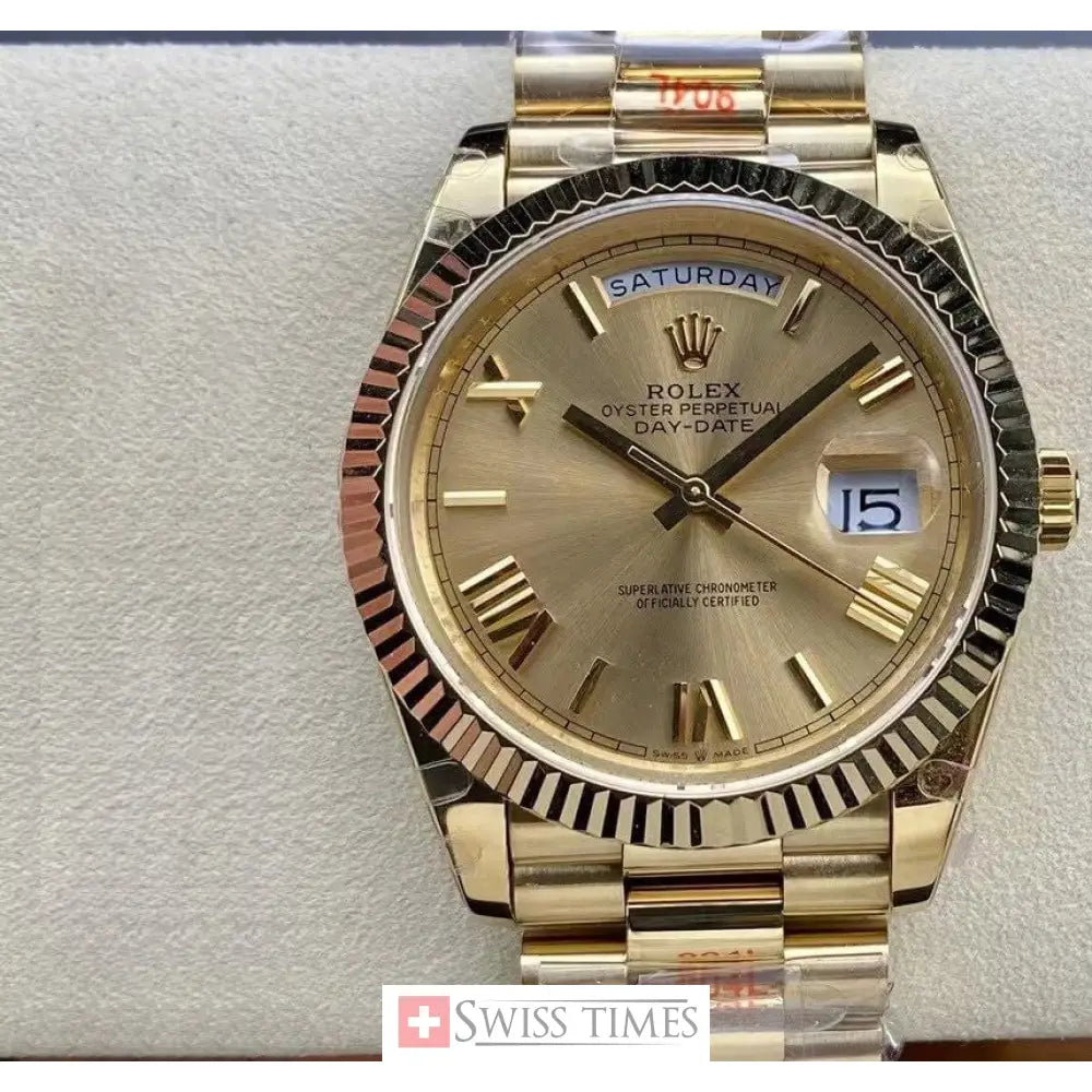 D-Date Yellow Gold Champagne Roman Dial President