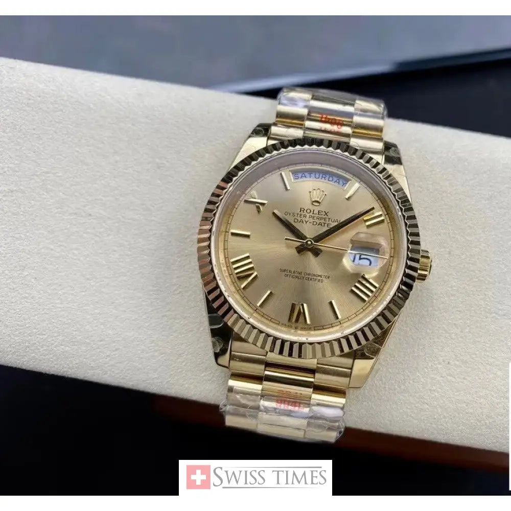 D-Date Yellow Gold Champagne Roman Dial President