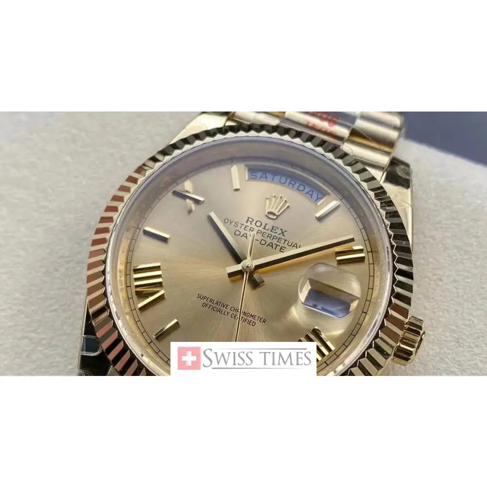 D-Date Yellow Gold Champagne Roman Dial President