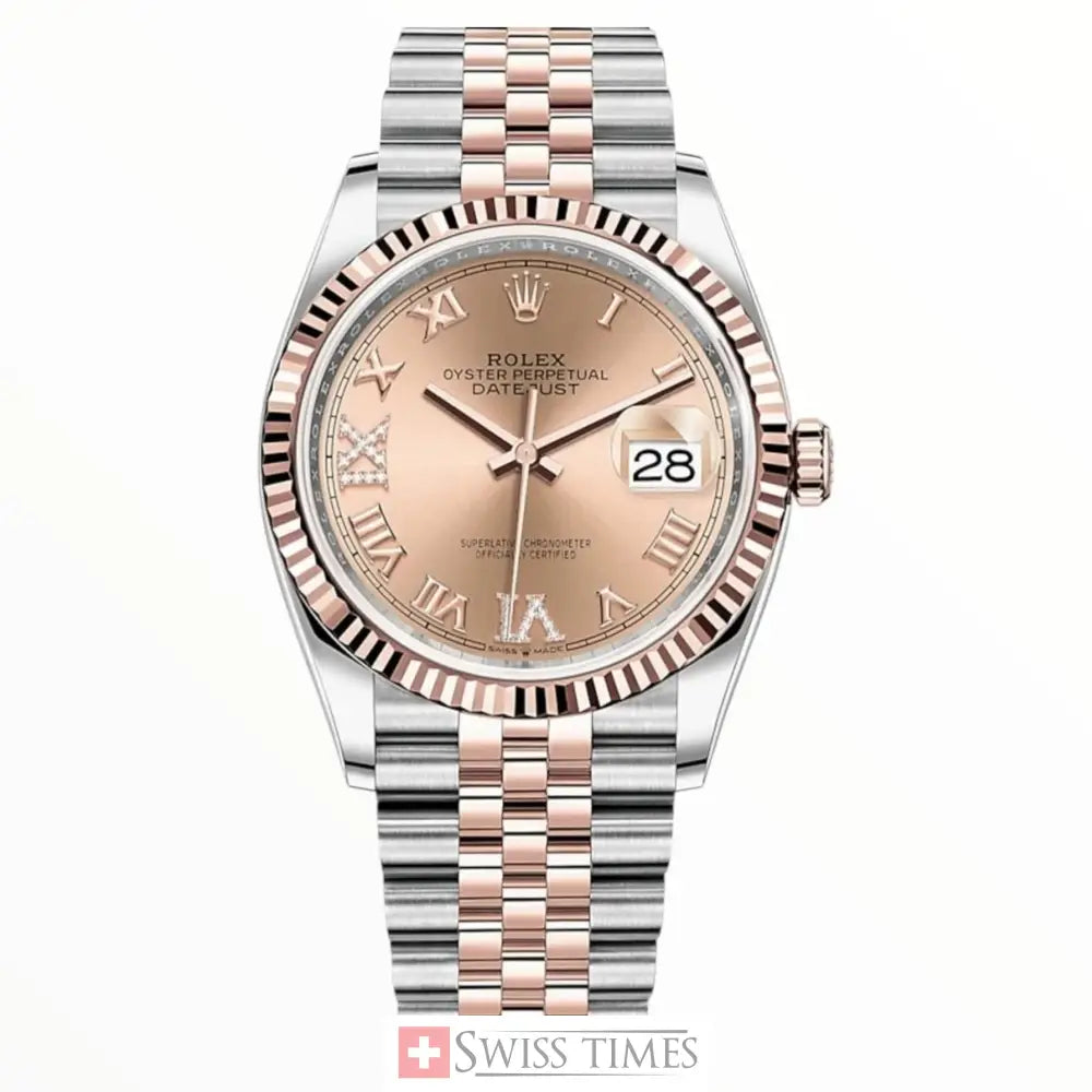 Date-Just 36MM Edelstahl Two Tone Rose Gold Dial