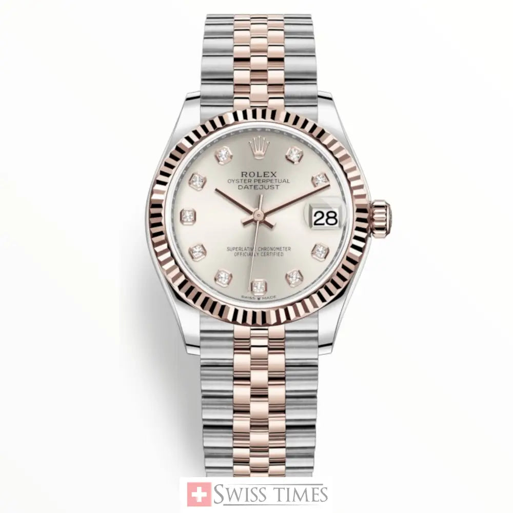 Date-Just Silver Set Pink Gold Diamonds Dial Jubilee 36mm