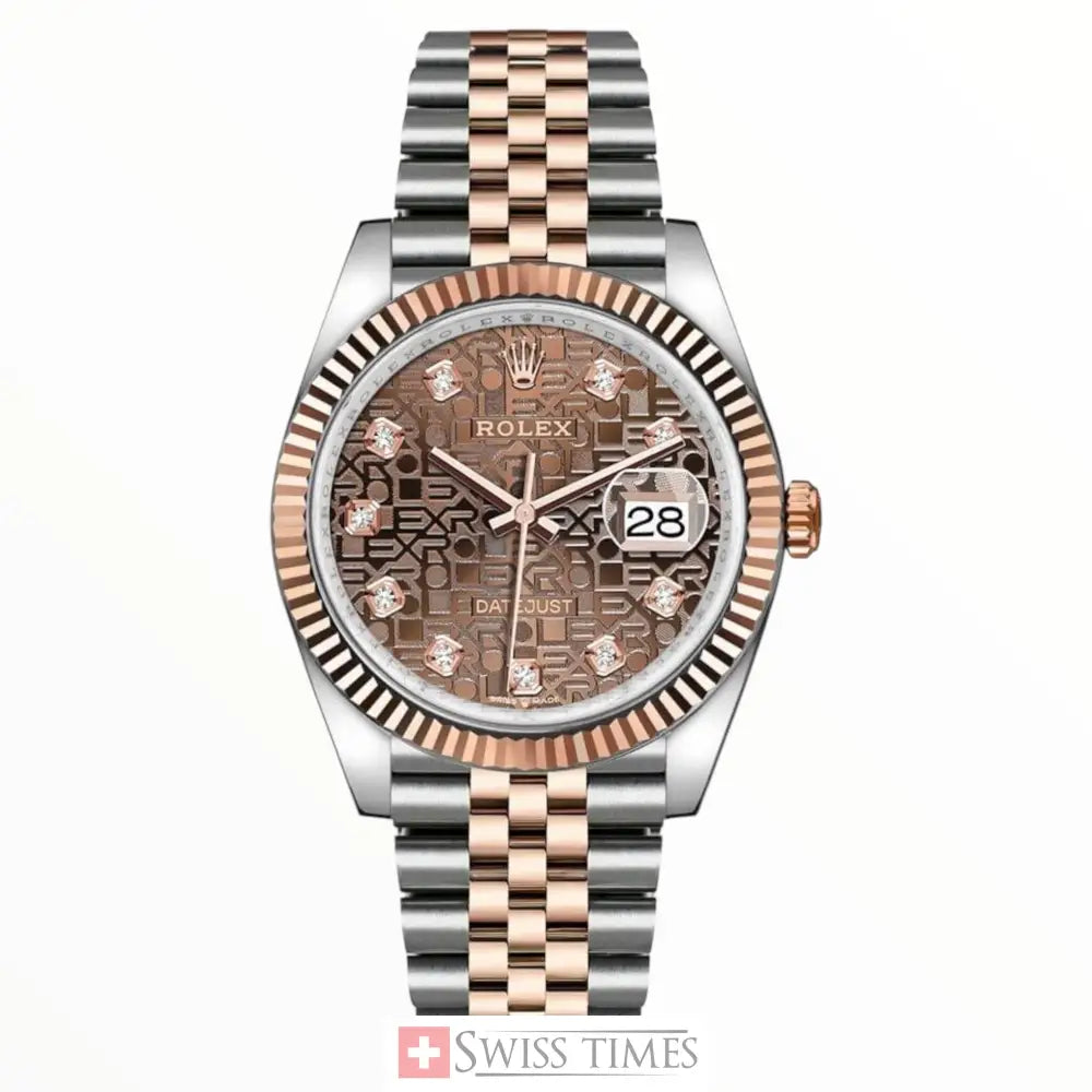 Date-Just Two Tone Pink Gold Chocolate Diamonds Dial Jubilee 36mm