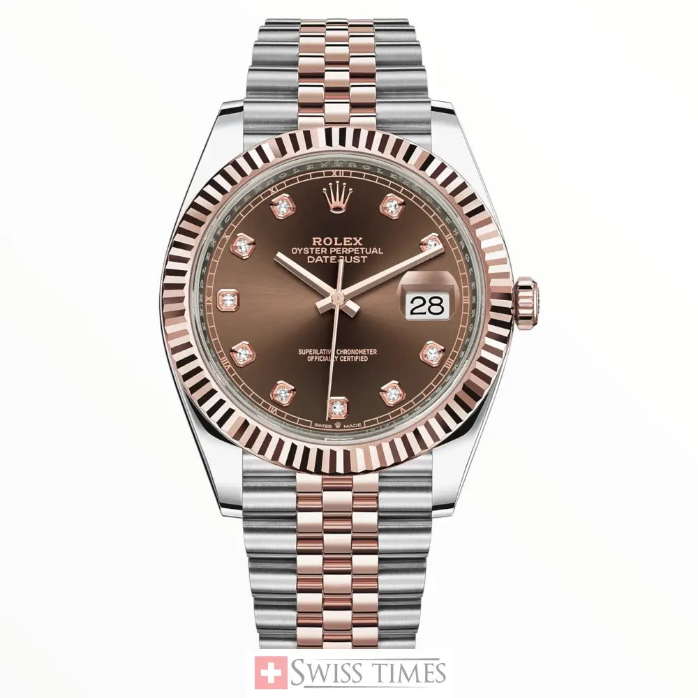 Date-Just Two Tone Pink Gold Chocolate Diamonds Dial Jubille 41mm