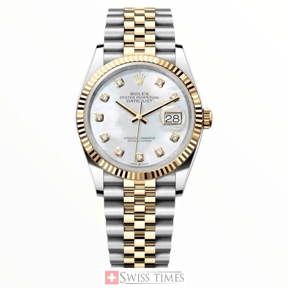 Date-Just Two Tone Yellow Gold Mother Of Pearl White Diamonds Dial Jubilee