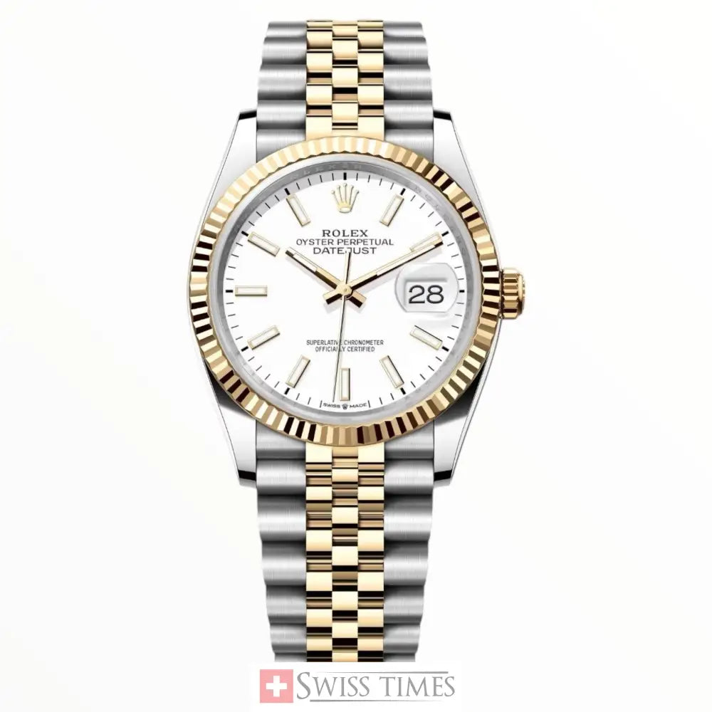Date-Just Two Tone Yellow Gold White Dial Jubilee 36mm