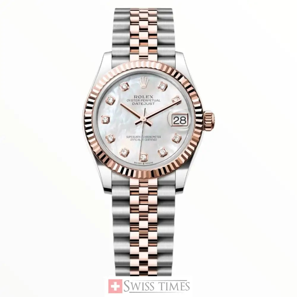 Date-Just TwoTone Pink Gold Mother Of Pearl White Diamonds Dial Jubilee 31MM