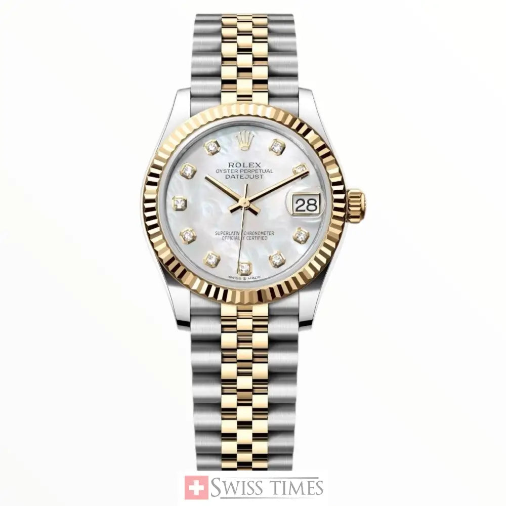 Date-Just TwoTone YellowGold Mother Of Pearl White Diamonds Dial Jubilee 31MM