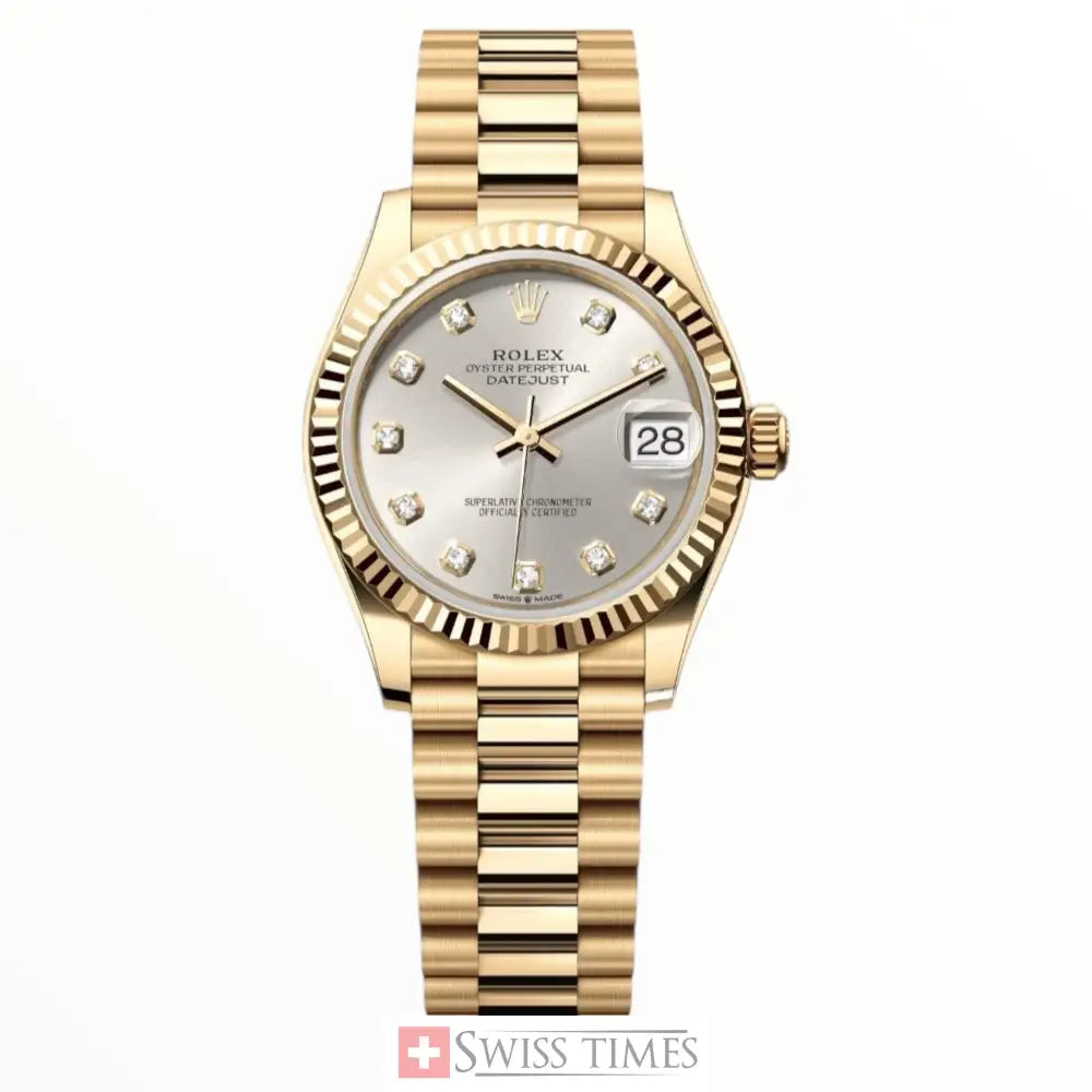 Date-Just Yellow Gold Silver Diamonds Dial President 31MM