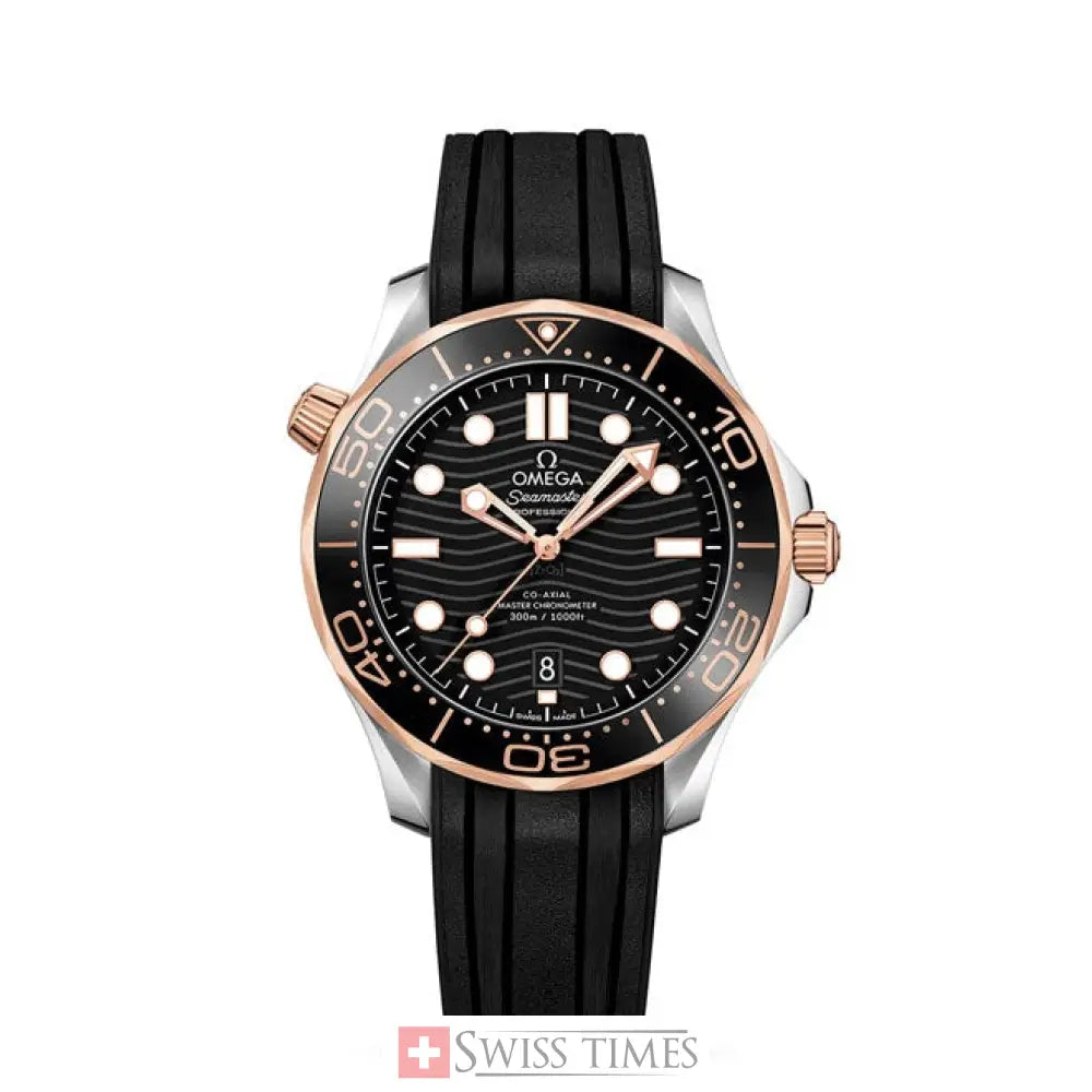 Omega Diver 300M CoAxial Master Chronometer Two Tone Black Dial Rubber Strap 42 mm