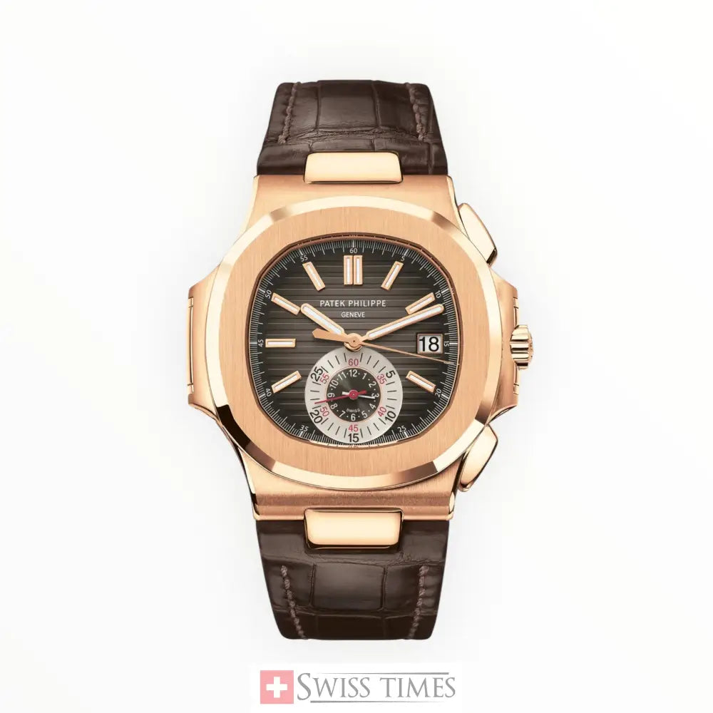 Patek Philippe Nautilus Black-Brown Dial 18kt Rose Gold Case Brown Leather Men’s Watch