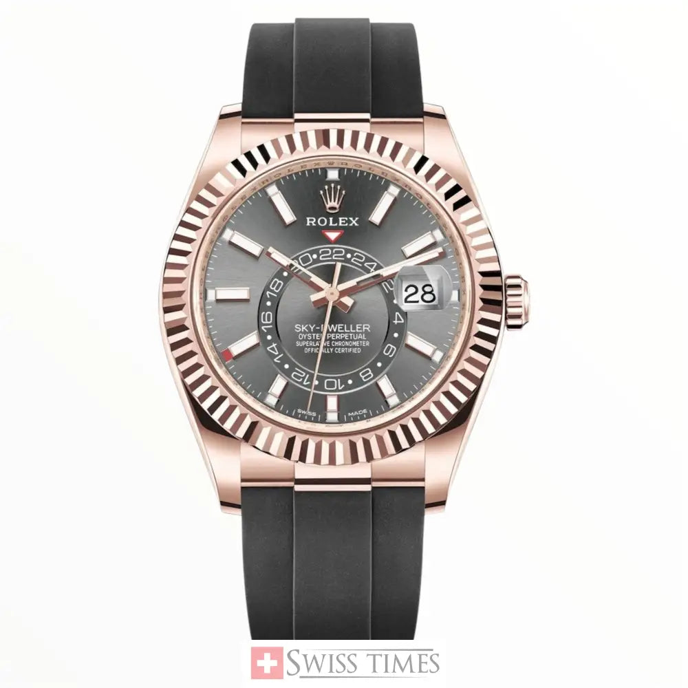 Rhodium Dial Everose Gold With Rubber