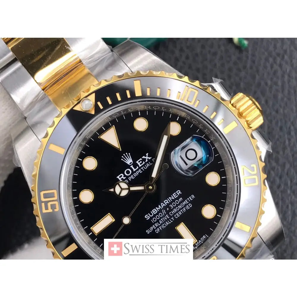 Sub Date 2 Tone Yellow Gold Black Dial