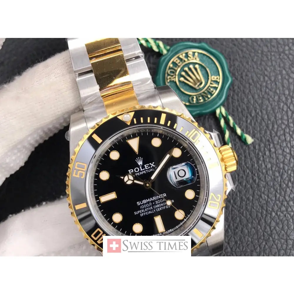 Sub Date 2 Tone Yellow Gold Black Dial