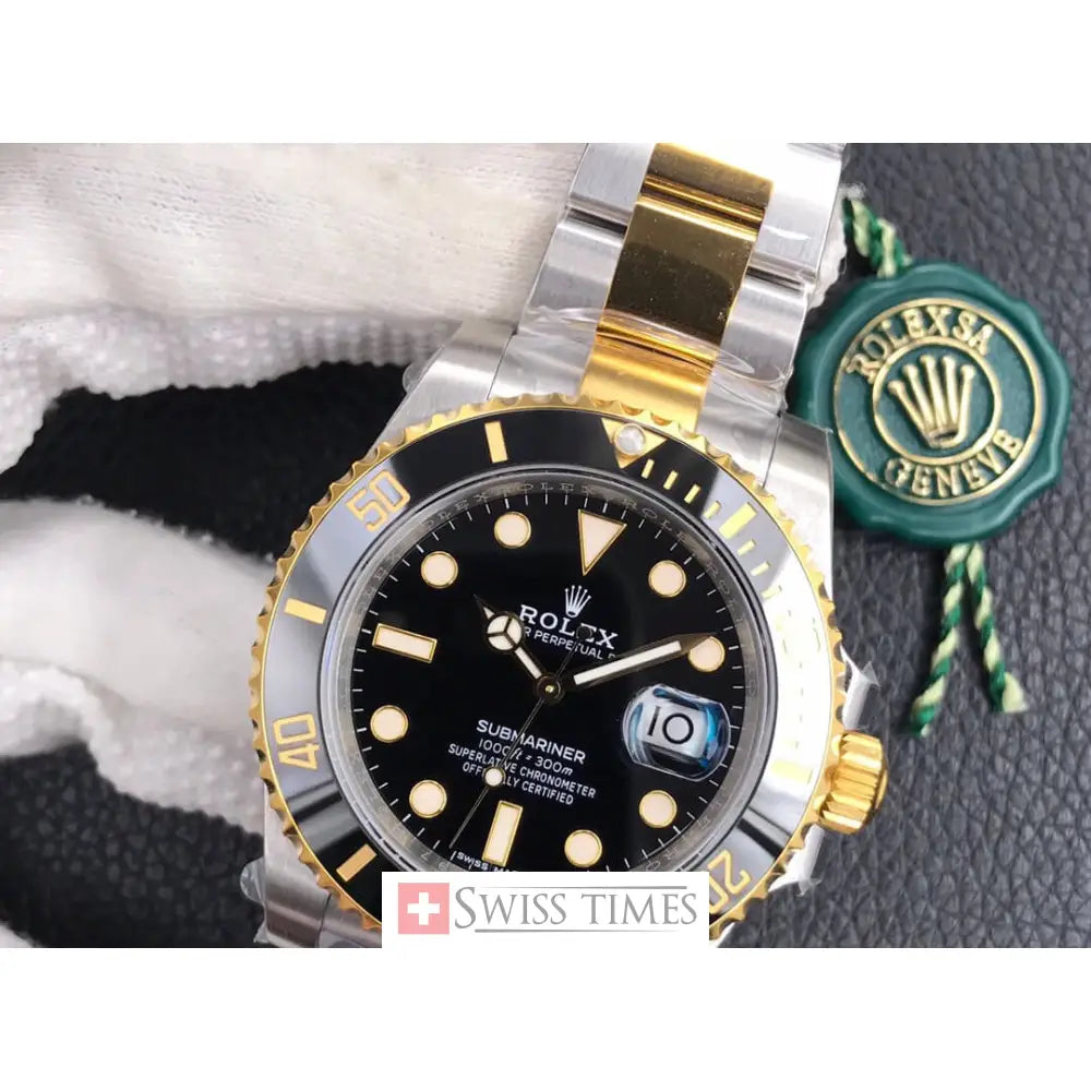Sub Date 2 Tone Yellow Gold Black Dial