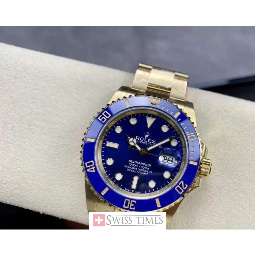 Sub Date Yellow Gold Blue Dial Ceramic Bezel