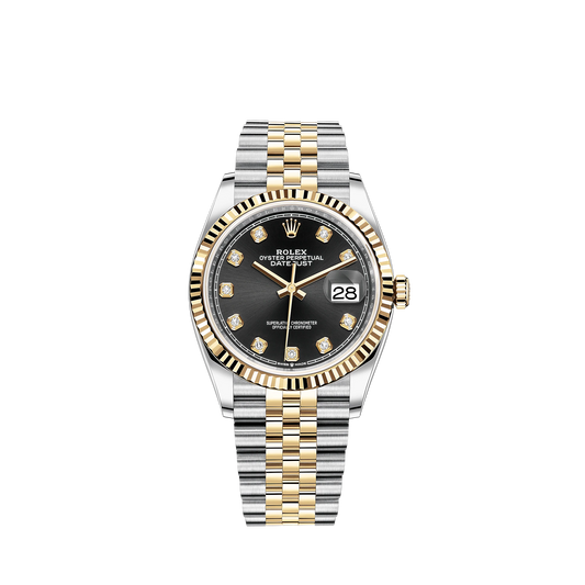 Rolex  36MM Datejust Two Tone Black Diamonds Dial Jubilee