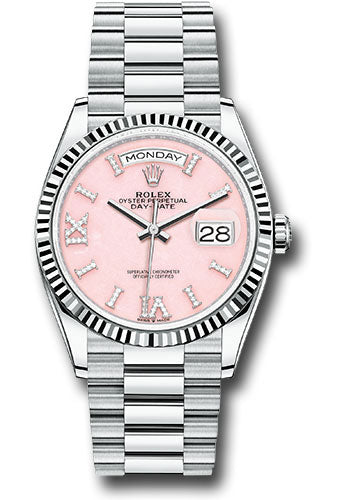 Rolex Day-Date 36 Platinum Pink Opal Diamond Index Roman 9 Dial - President Bracelet