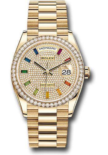 Rolex Day-Date 36mm Yellow Gold  Paved Rainbow