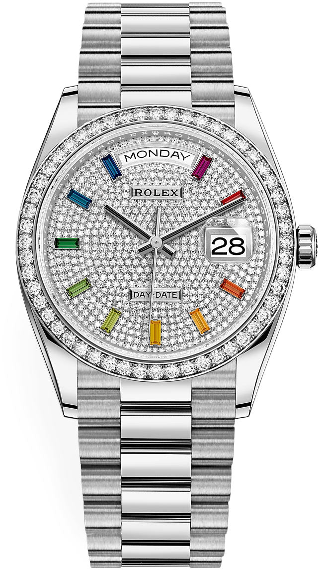 Rolex Day-Date 36mm White Gold  Paved Rainbow