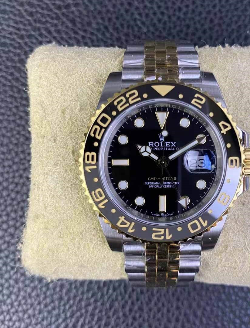 Rolex Gmt-Master II Two Tone Yellow Gold Black Dial Jubilee