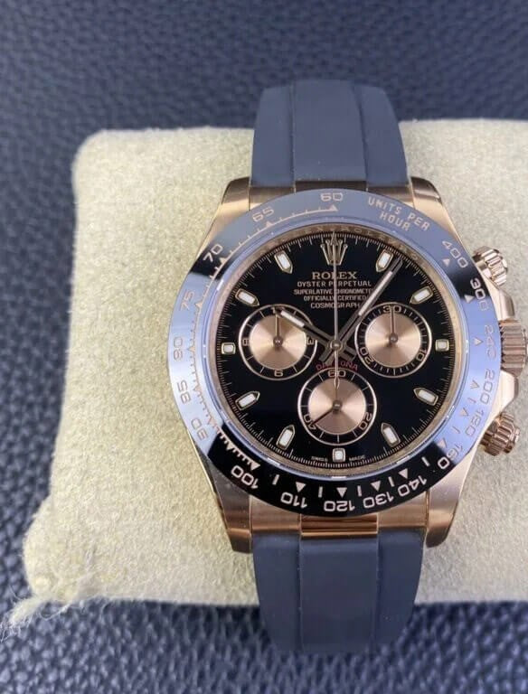 Rolex Daytona Black And Pink Dial Everose Oysterflex