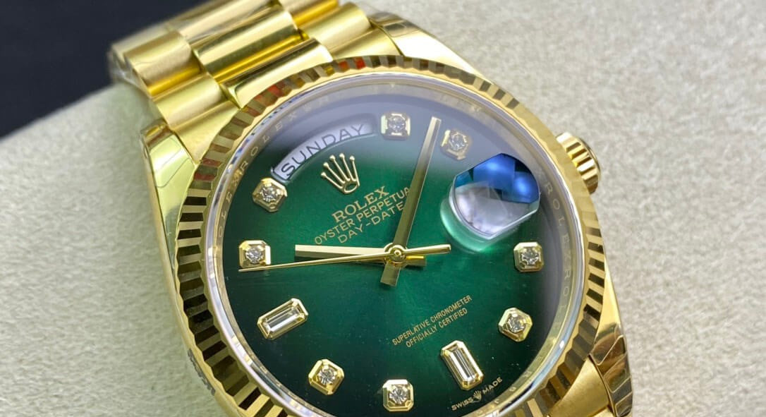 Rolex Day-Date 36mm Yellow Gold President Green Diamonds Dial