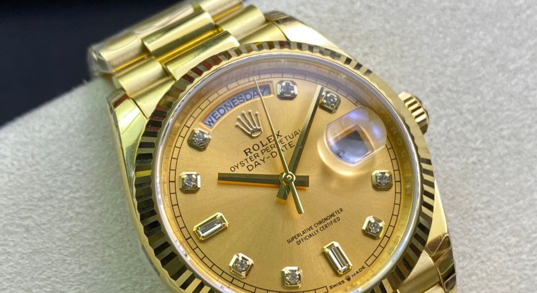 Rolex Day-Date 36mm Yellow Gold President Champagne Baguette Dial