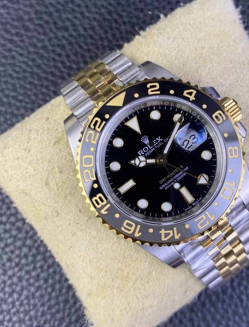 Rolex Gmt-Master II Two Tone Yellow Gold Black Dial Jubilee