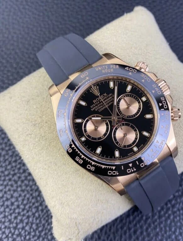 Rolex Daytona Black And Pink Dial Everose Oysterflex