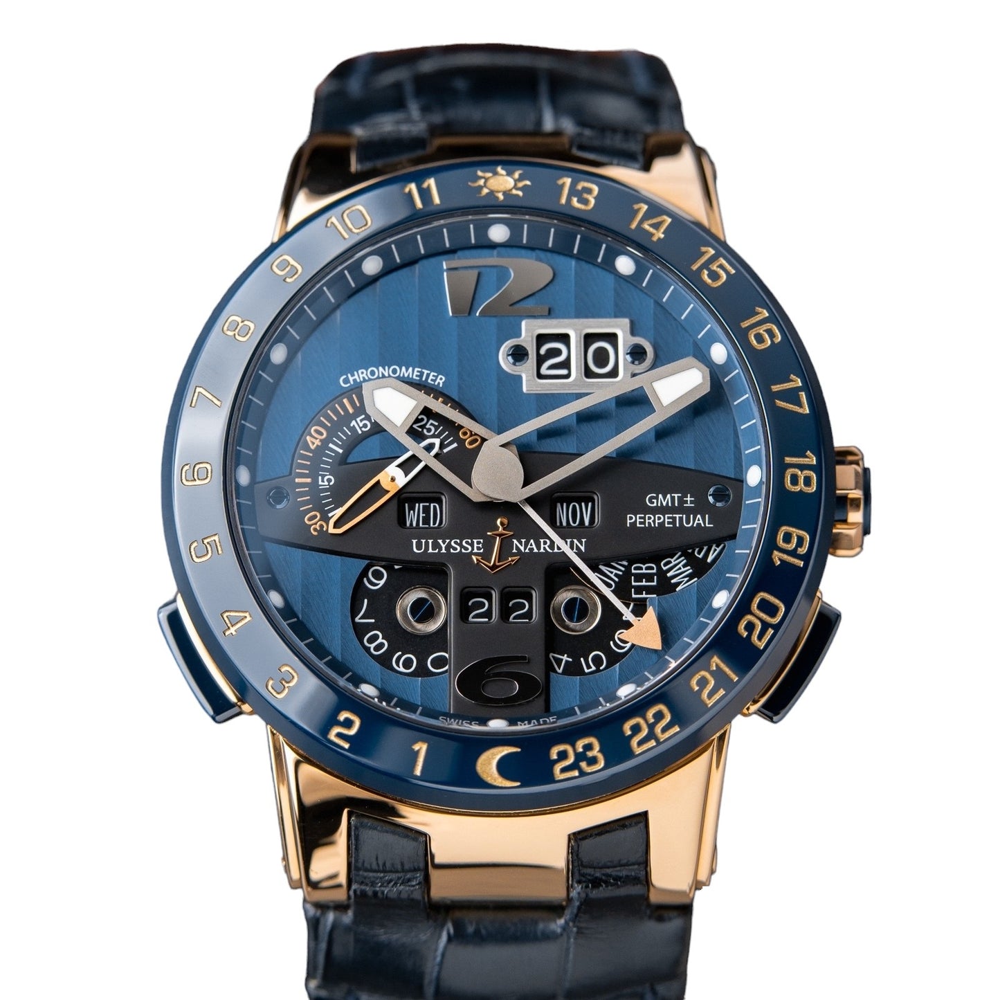 Ulysse Nardin El Toro Blue Limited RARE Perpetual Calendar GMT Rose Gold