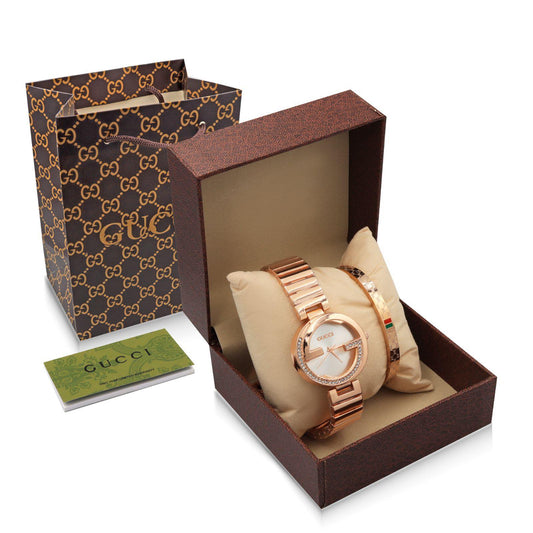 Gucci Watch Set And Bracelet Pink Gold