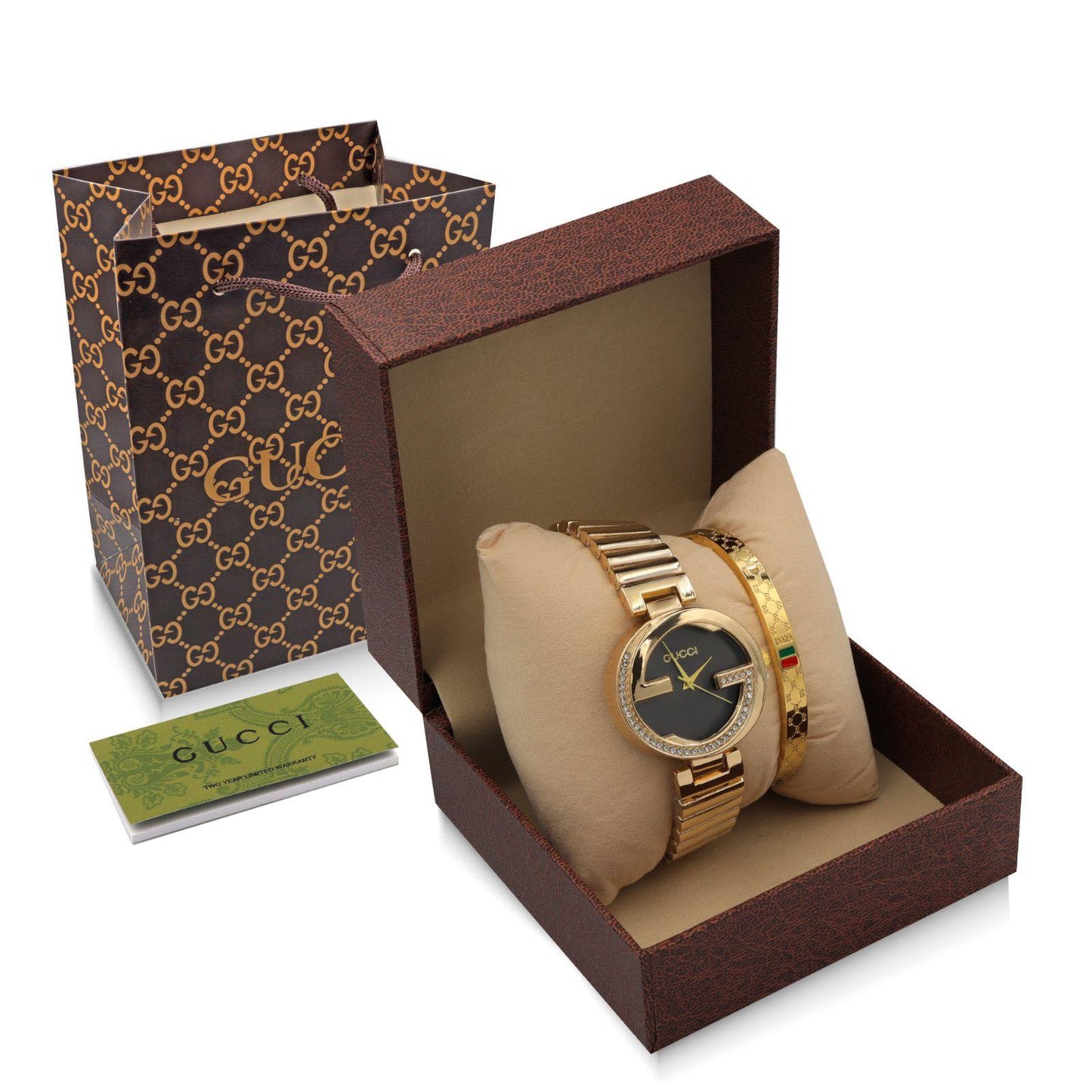 Gucci Watch Set And Bracelet Yellow Gold