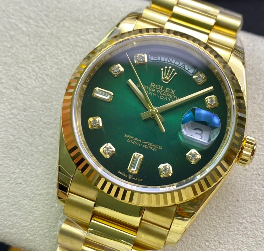 Rolex Day-Date 36mm Yellow Gold President Green Diamonds Dial