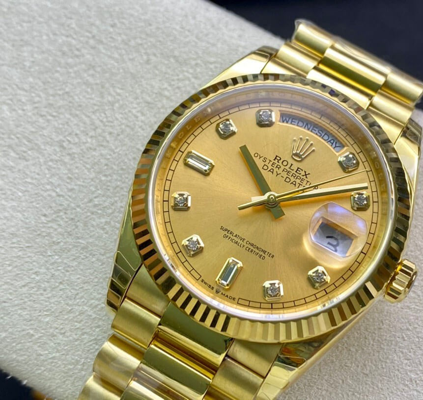 Rolex Day-Date 36mm Yellow Gold President Champagne Baguette Dial